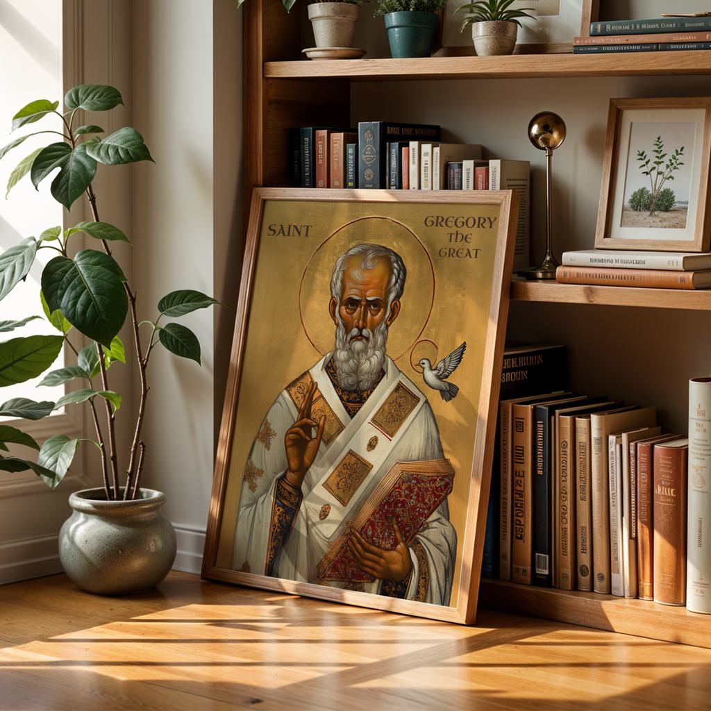 Saint Gregory the Great Icon Print, Doctor of the Church Gift Byzantine Wall Art, Holygraceart