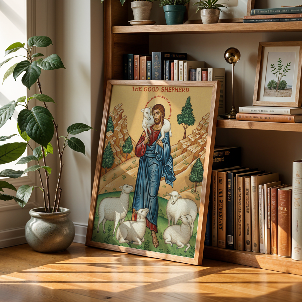 The Good Shepherd Icon Print, Baptism Gift, Sacred Wall Art for Prayer Corner, Holygraceart