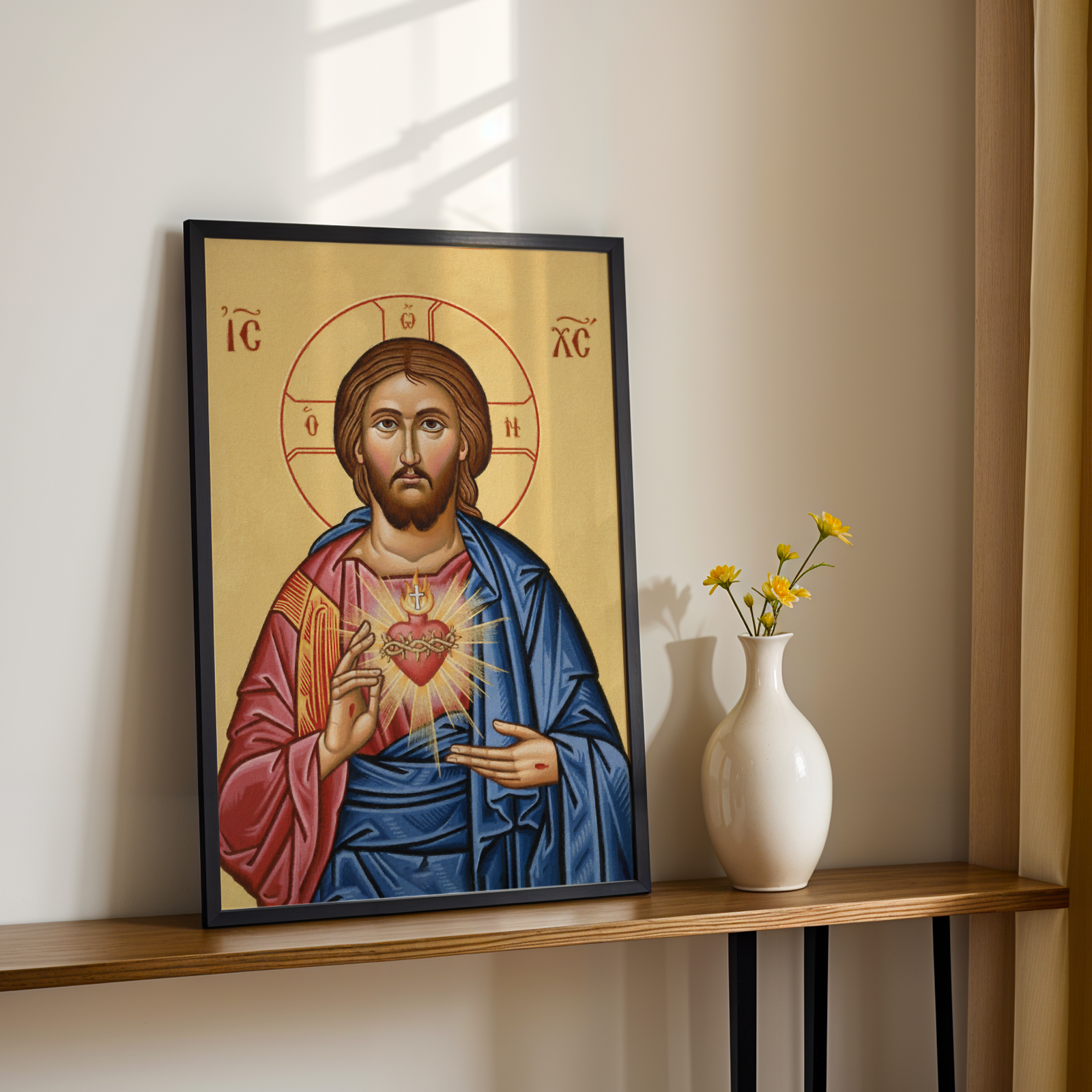 Sacred Heart of Jesus Orthodox Icon Wall Art, Devotional Gift, Prayerful Home Piece