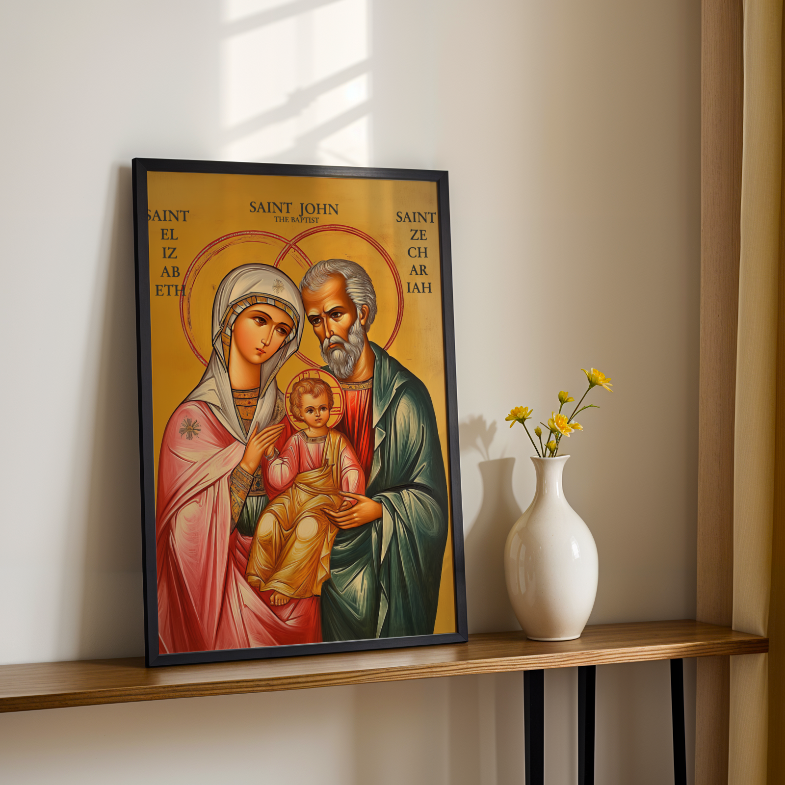 Saint Elizabeth, Zechariah, and John the Baptist Icon Wall Art, Family Blessing Gift