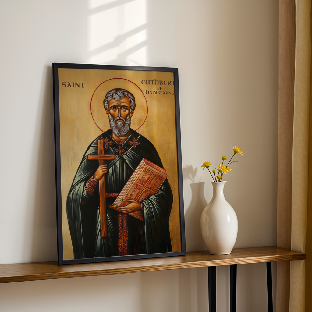 Saint Cuthbert of Lindisfarne Icon Wall Art, Pastor & Clergy Gift Orthodox Decor