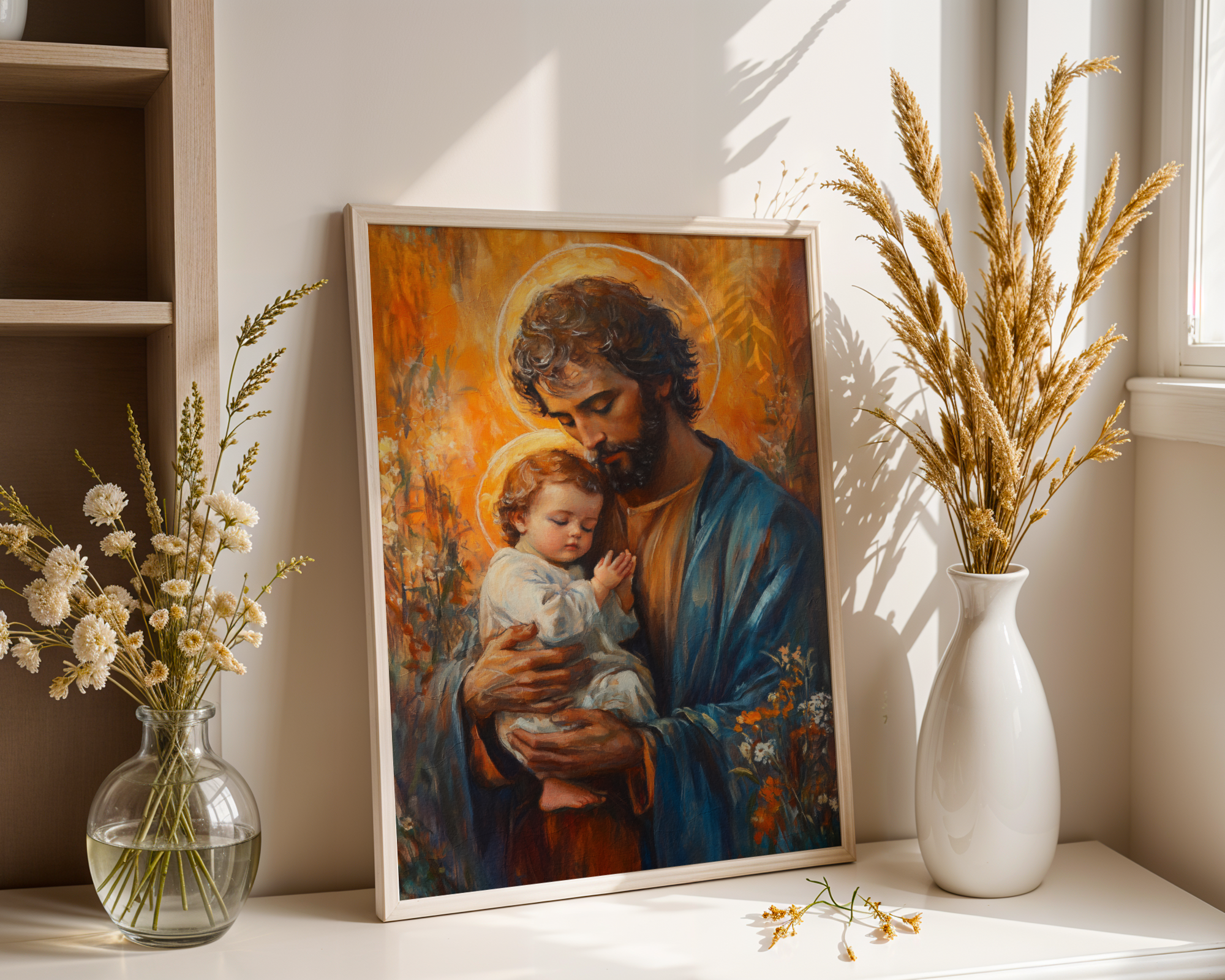 Saint Joseph with Child Jesus Print, Fathers Faith Gift, Christian Prayer Decor, Holygraceart
