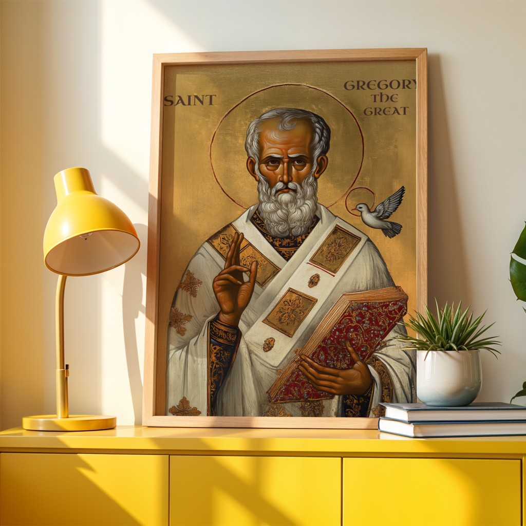 Saint Gregory the Great Icon Print, Doctor of the Church Gift Byzantine Wall Art, Holygraceart