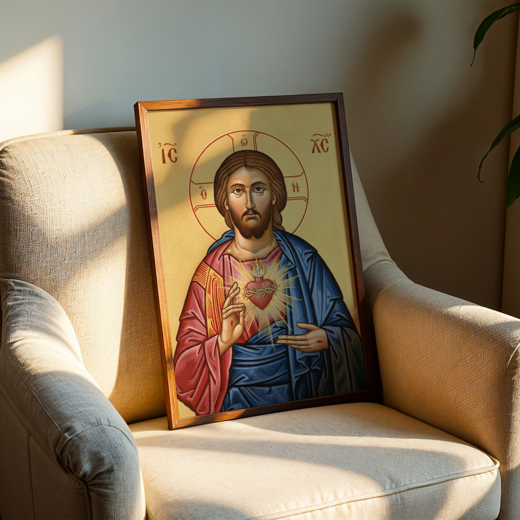 Sacred Heart of Jesus Orthodox Icon Wall Art, Devotional Gift, Prayerful Home Piece