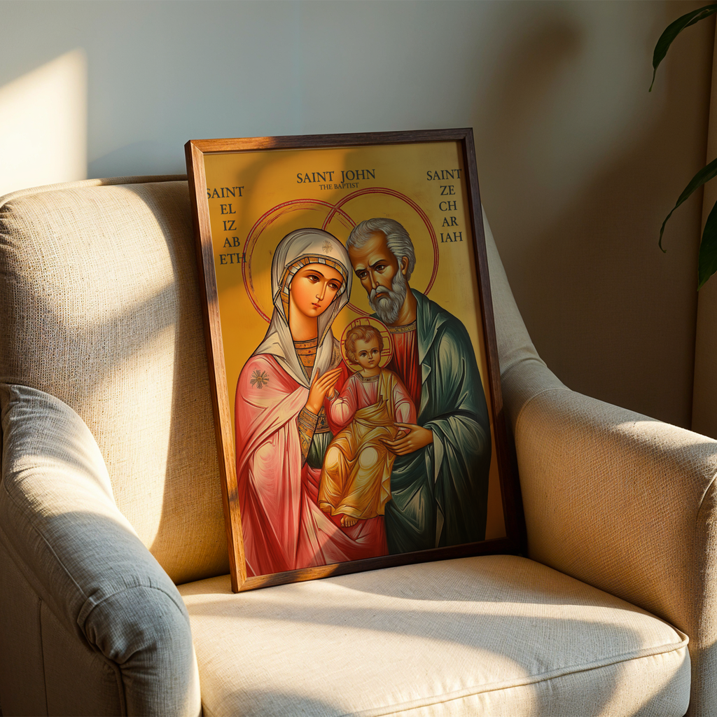 Saint Elizabeth, Zechariah, and John the Baptist Icon Wall Art, Family Blessing Gift