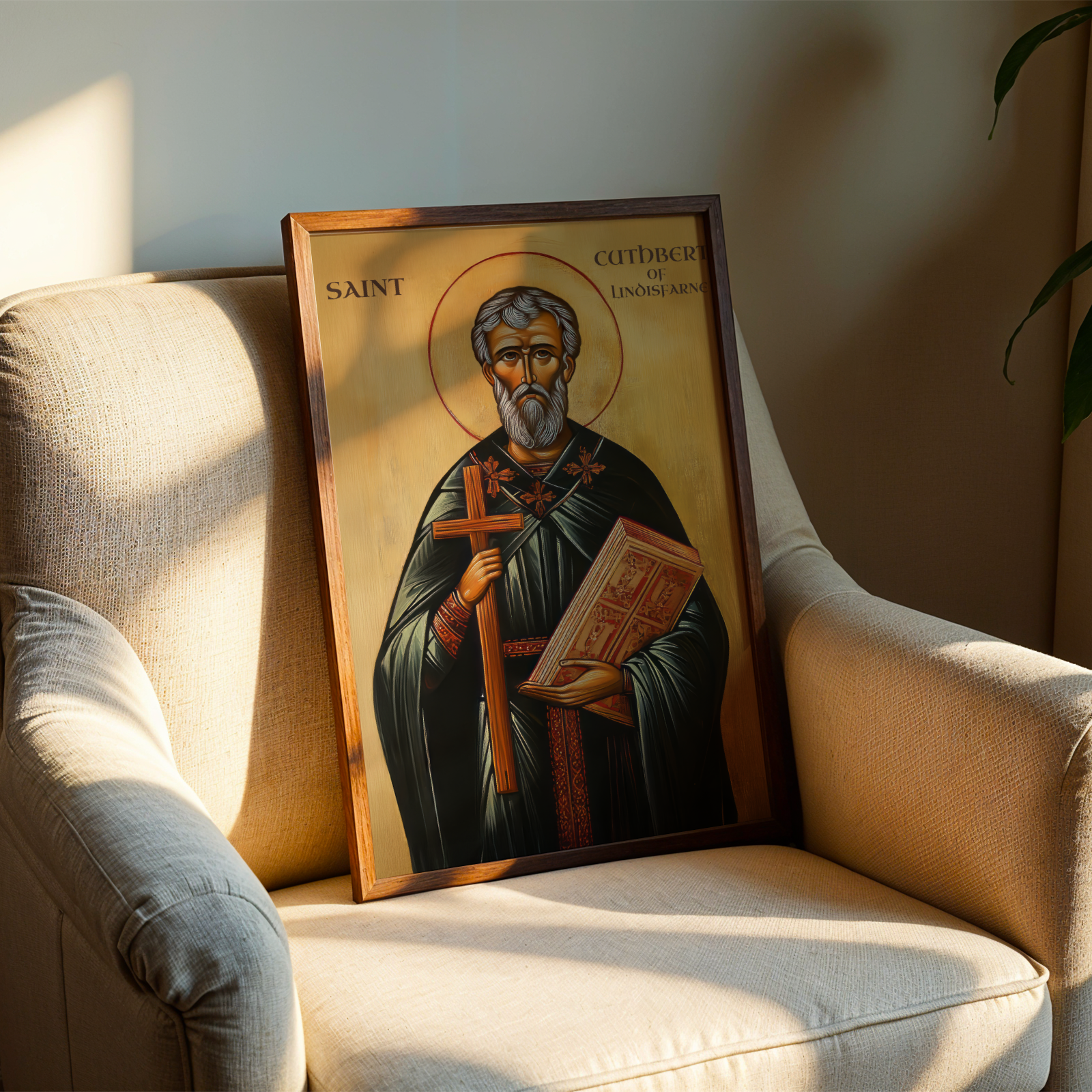 Saint Cuthbert of Lindisfarne Icon Wall Art, Pastor & Clergy Gift Orthodox Decor