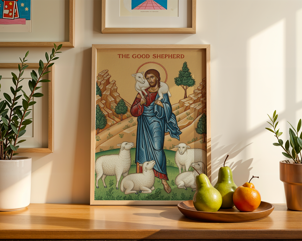 The Good Shepherd Icon Print, Baptism Gift, Sacred Wall Art for Prayer Corner, Holygraceart