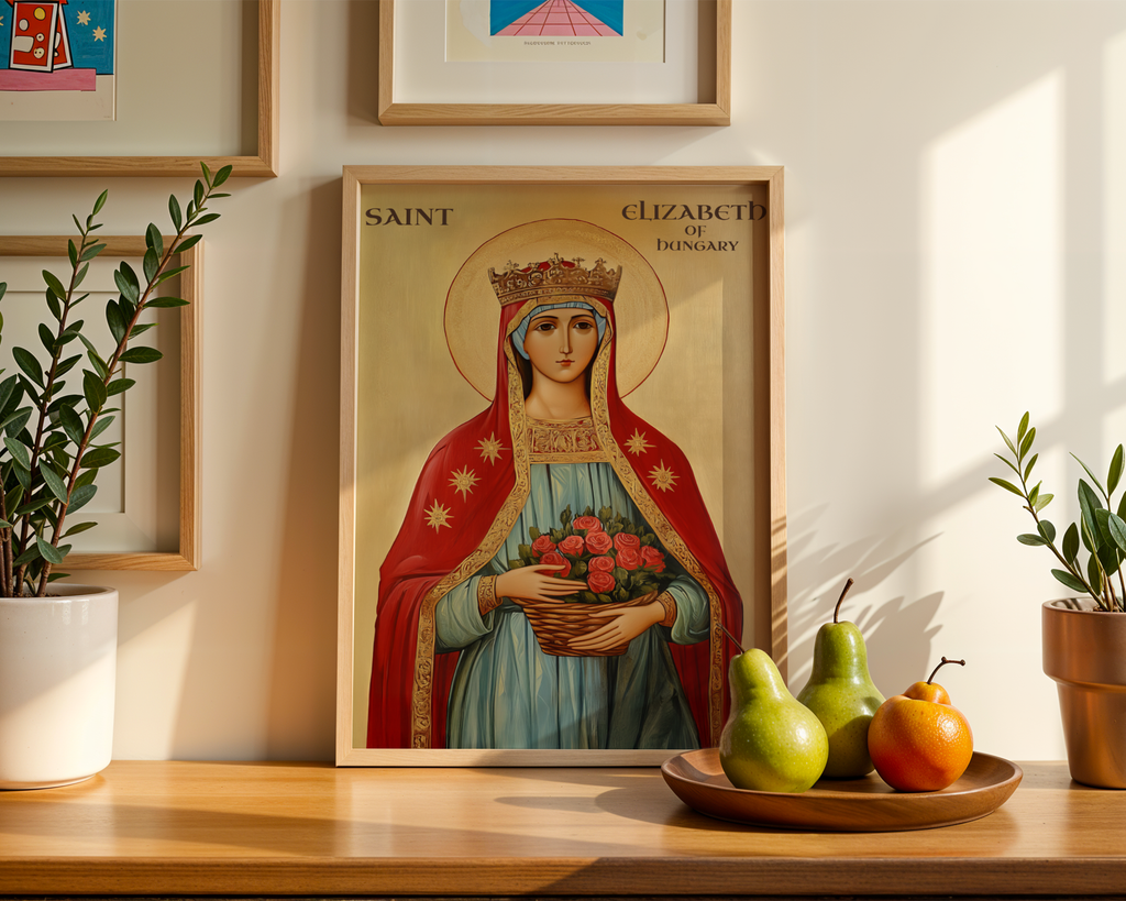 Saint Elizabeth of Hungary Icon Print, Charity and Roses Miracle Gift, Holygraceart