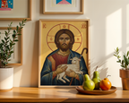 Christ the Good Shepherd Orthodox Icon Print, House Blessing Gift, Holygraceart