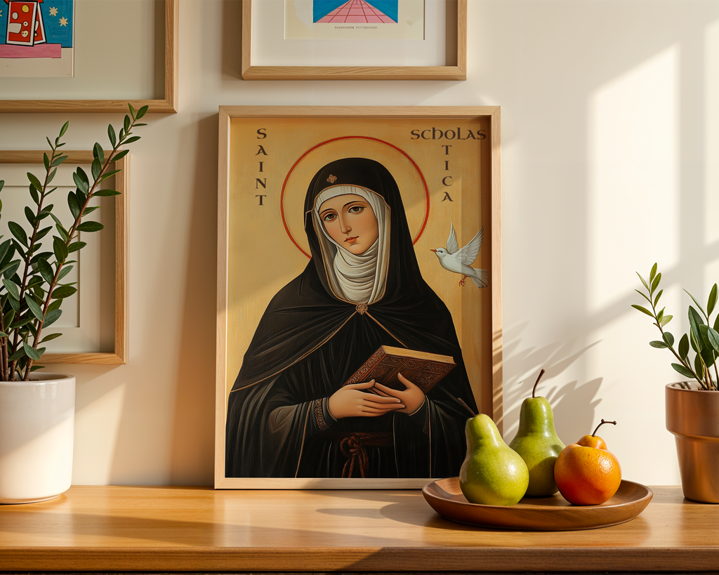 Saint Scholastica of Nursia, Patron Saint Gift, Orthodox Icon Print, Holygraceart