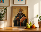 Saint Cuthbert of Lindisfarne Icon Wall Art, Pastor & Clergy Gift Orthodox Decor