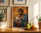 Saint Joseph with Child Jesus Print, Fathers Faith Gift, Christian Prayer Decor, Holygraceart