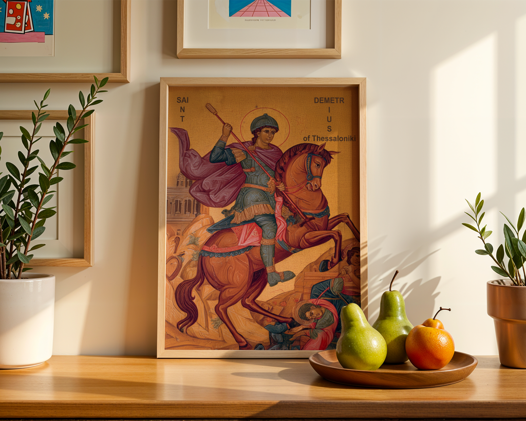 Saint Demetrius of Thessaloniki Icon Wall Art, Warrior Protection Gift Orthodox