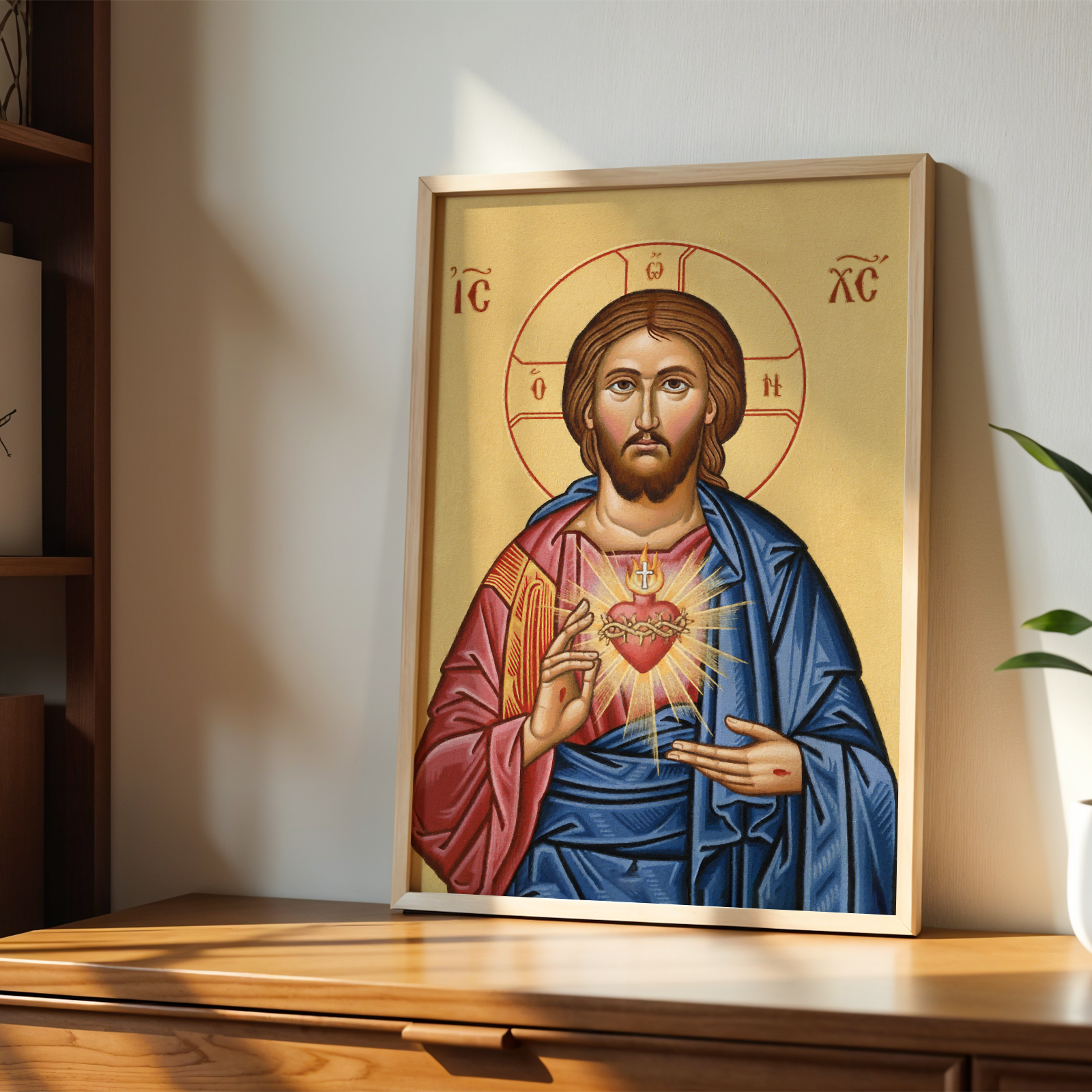 Sacred Heart of Jesus Orthodox Icon Wall Art, Devotional Gift, Prayerful Home Piece