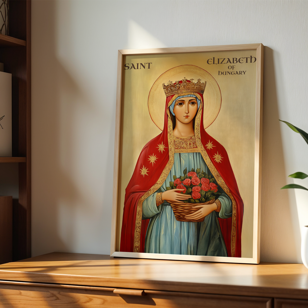 Saint Elizabeth of Hungary Icon Print, Charity and Roses Miracle Gift, Holygraceart