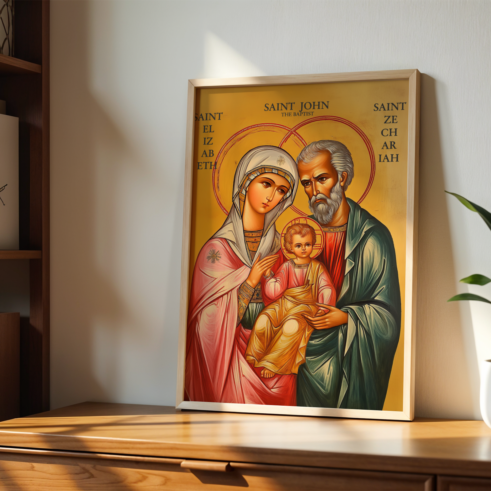 Saint Elizabeth, Zechariah, and John the Baptist Icon Wall Art, Family Blessing Gift