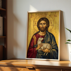 Jesus with Lamb Orthodox Icon Print, Christian Comfort Wall Art, Prayer Gift, Holygraceart