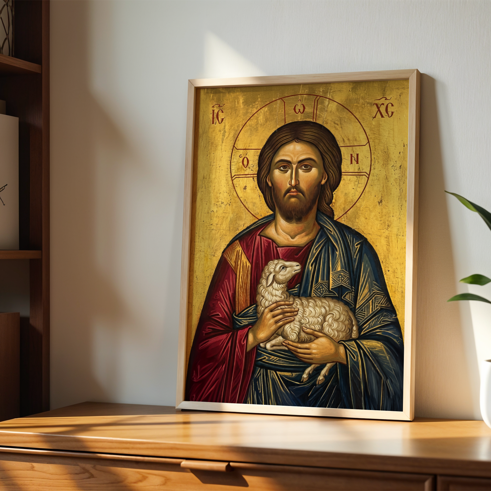 Jesus with Lamb Orthodox Icon Print, Christian Comfort Wall Art, Prayer Gift, Holygraceart
