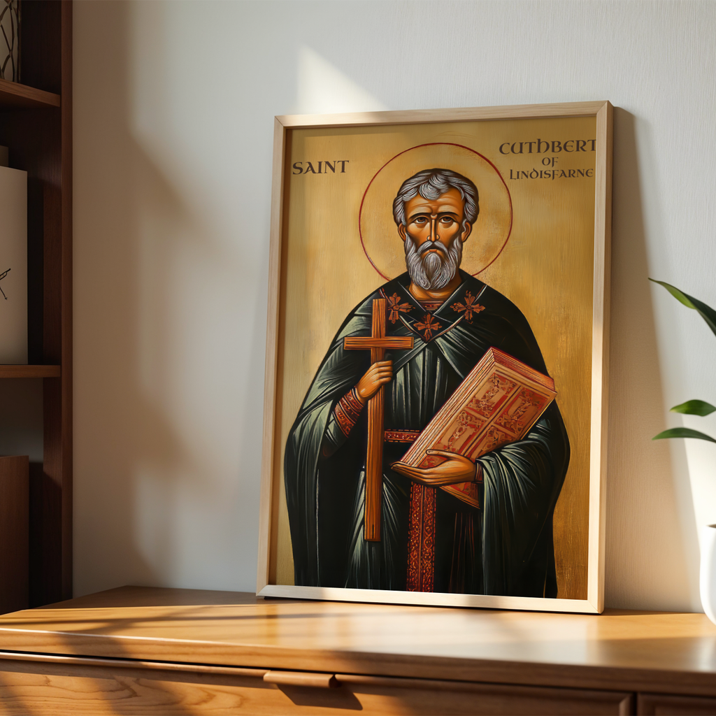 Saint Cuthbert of Lindisfarne Icon Wall Art, Pastor & Clergy Gift Orthodox Decor