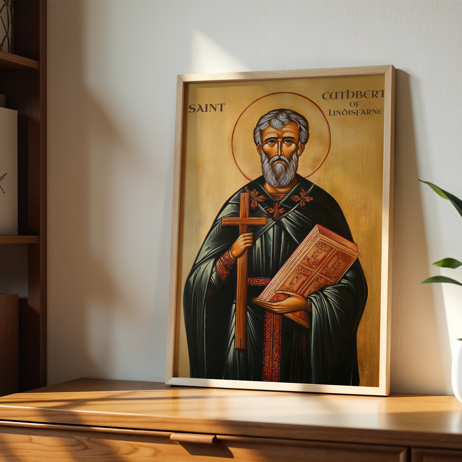 Saint Cuthbert of Lindisfarne Icon Wall Art, Pastor & Clergy Gift Orthodox Decor