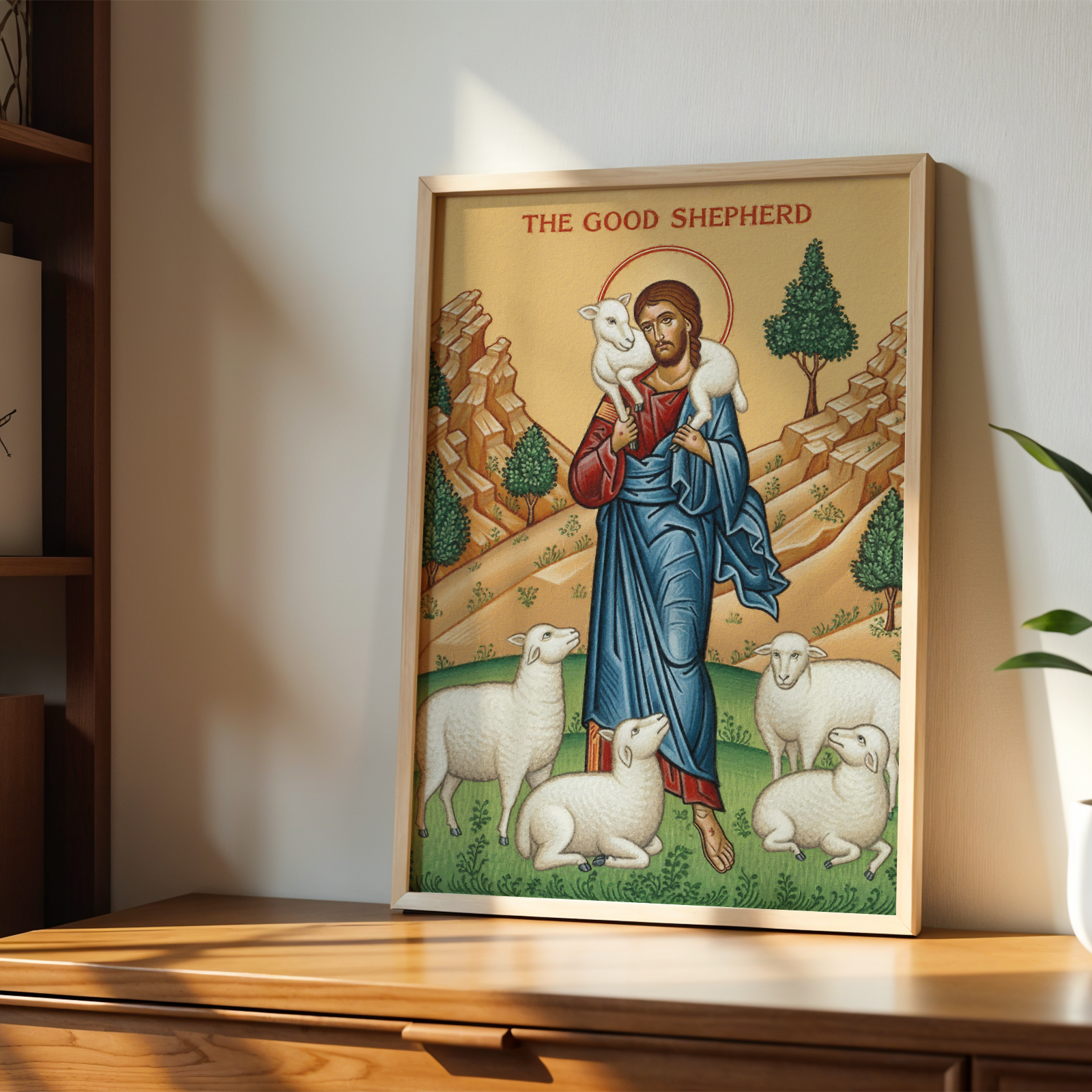The Good Shepherd Icon Print, Baptism Gift, Sacred Wall Art for Prayer Corner, Holygraceart