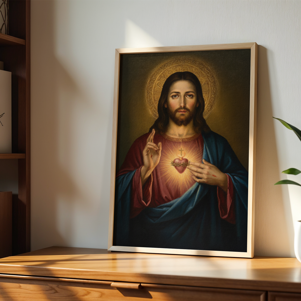 Sacred Heart of Jesus Portrait Print, First Communion and Faith Gift, Holygraceart