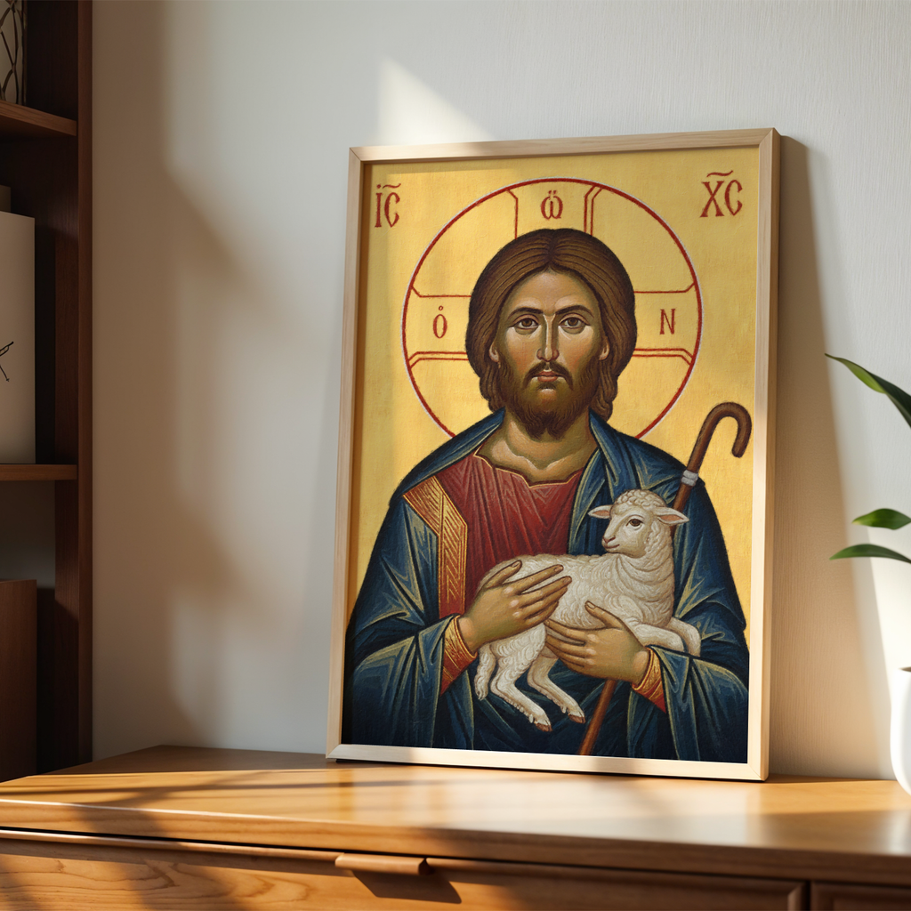 Christ the Good Shepherd Orthodox Icon Print, House Blessing Gift, Holygraceart