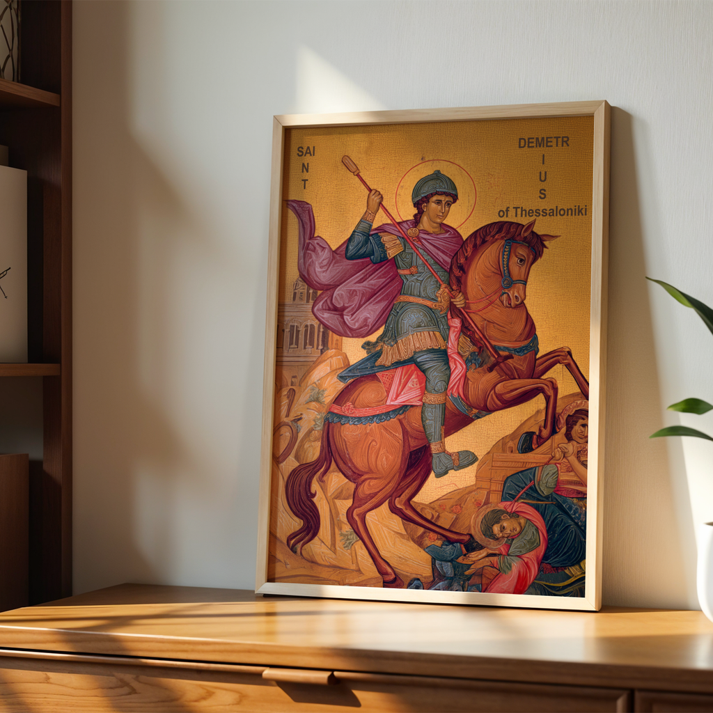 Saint Demetrius of Thessaloniki Icon Wall Art, Warrior Protection Gift Orthodox