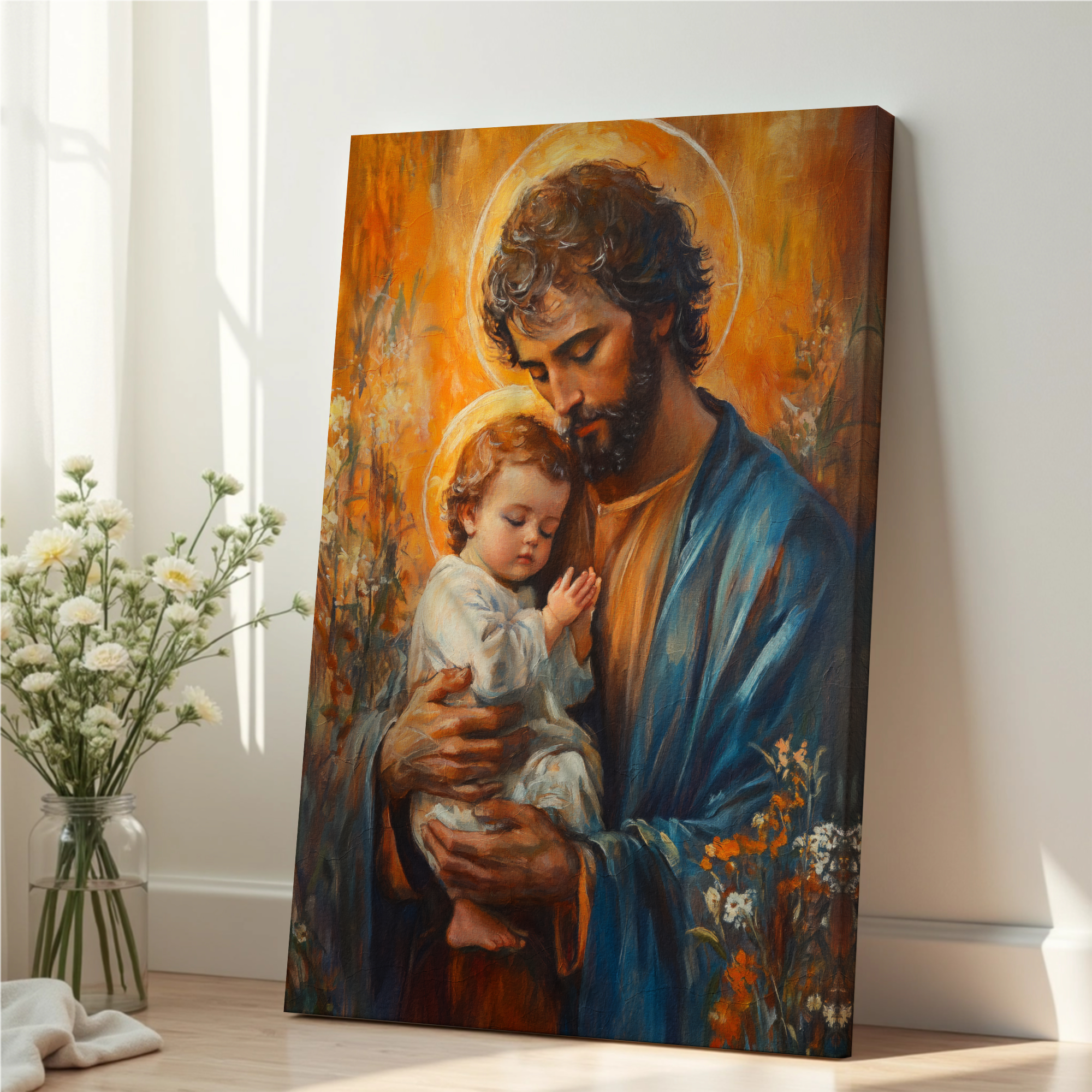 Saint Joseph with Child Jesus Print, Fathers Faith Gift, Christian Prayer Decor, Holygraceart