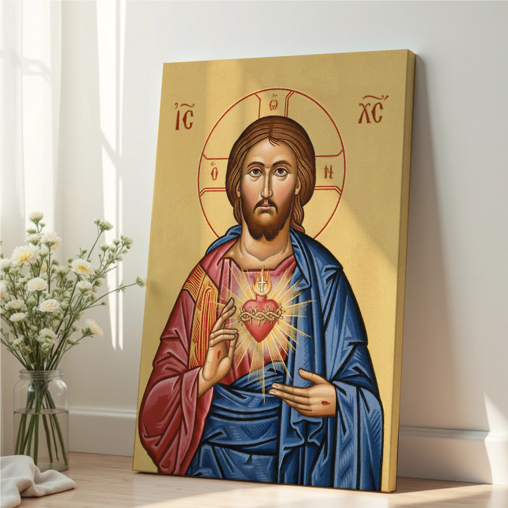 Sacred Heart of Jesus Orthodox Icon Wall Art, Devotional Gift, Prayerful Home Piece