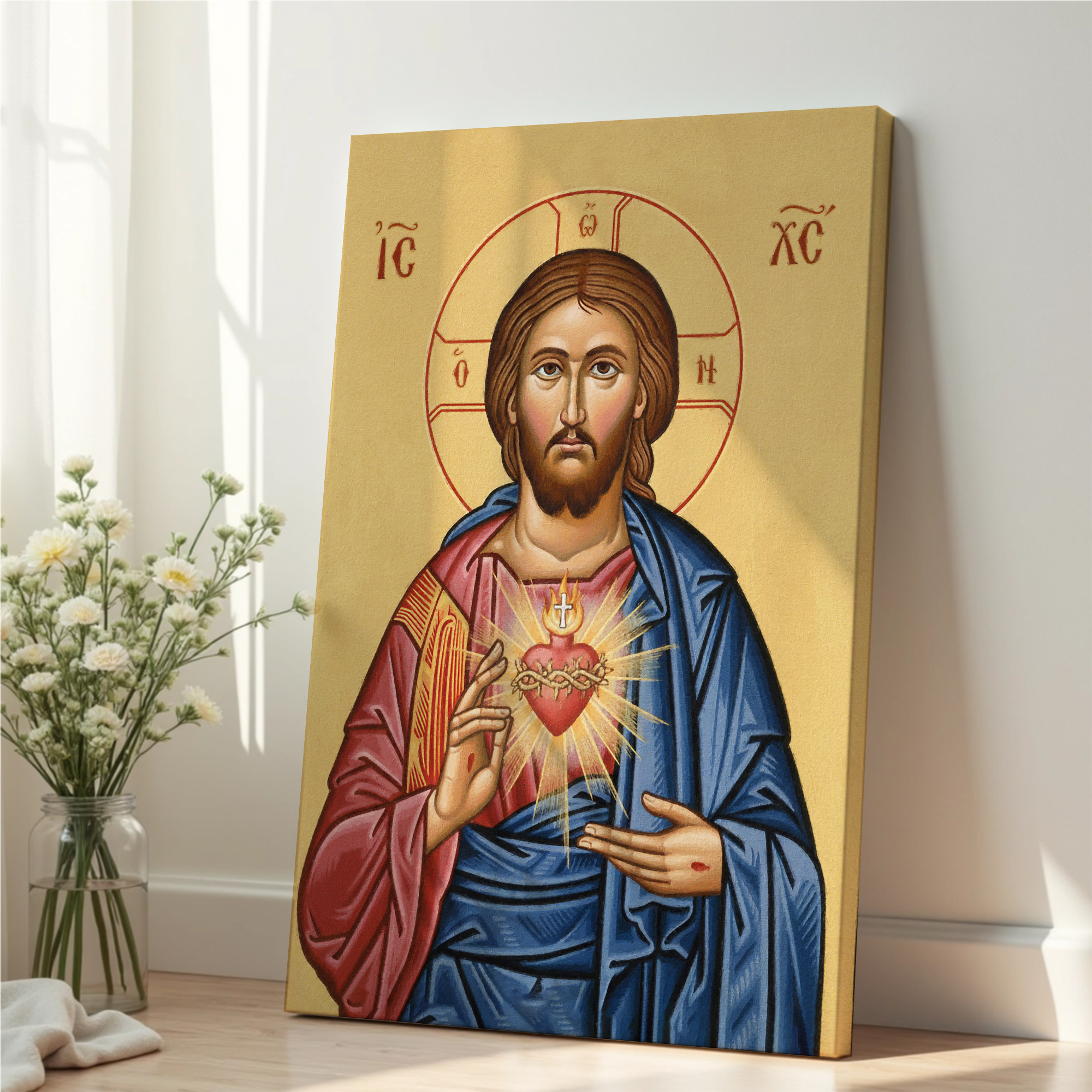 Sacred Heart of Jesus Orthodox Icon Wall Art, Devotional Gift, Prayerful Home Piece