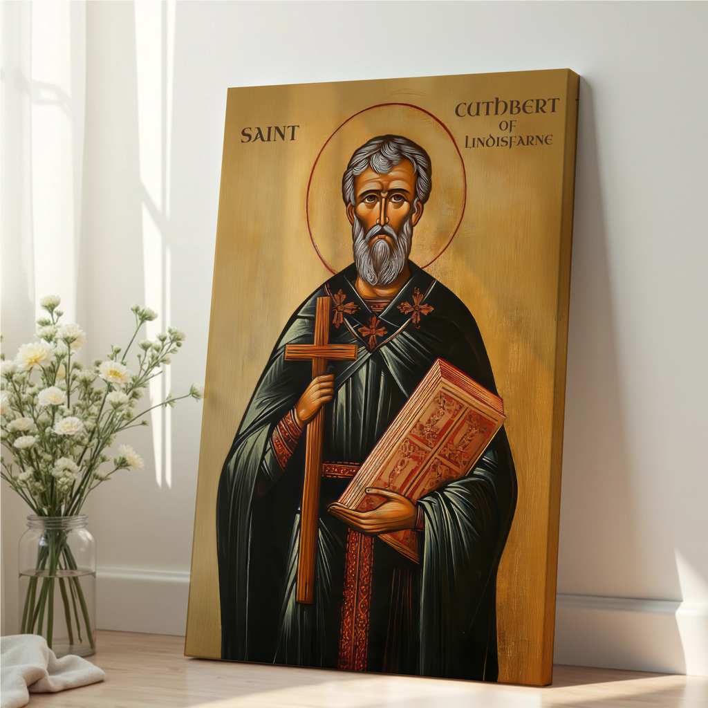 Saint Cuthbert of Lindisfarne Icon Wall Art, Pastor & Clergy Gift Orthodox Decor
