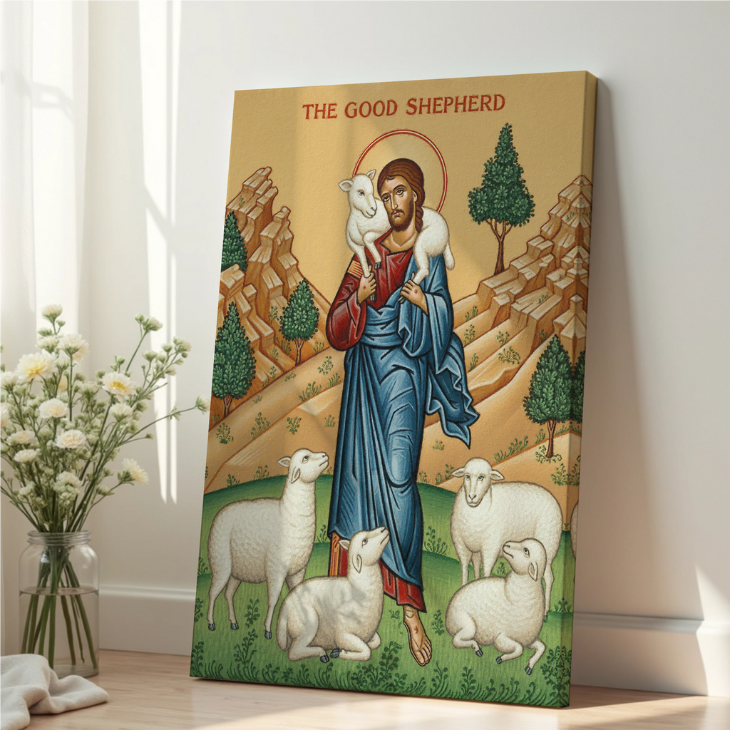 The Good Shepherd Icon Print, Baptism Gift, Sacred Wall Art for Prayer Corner, Holygraceart