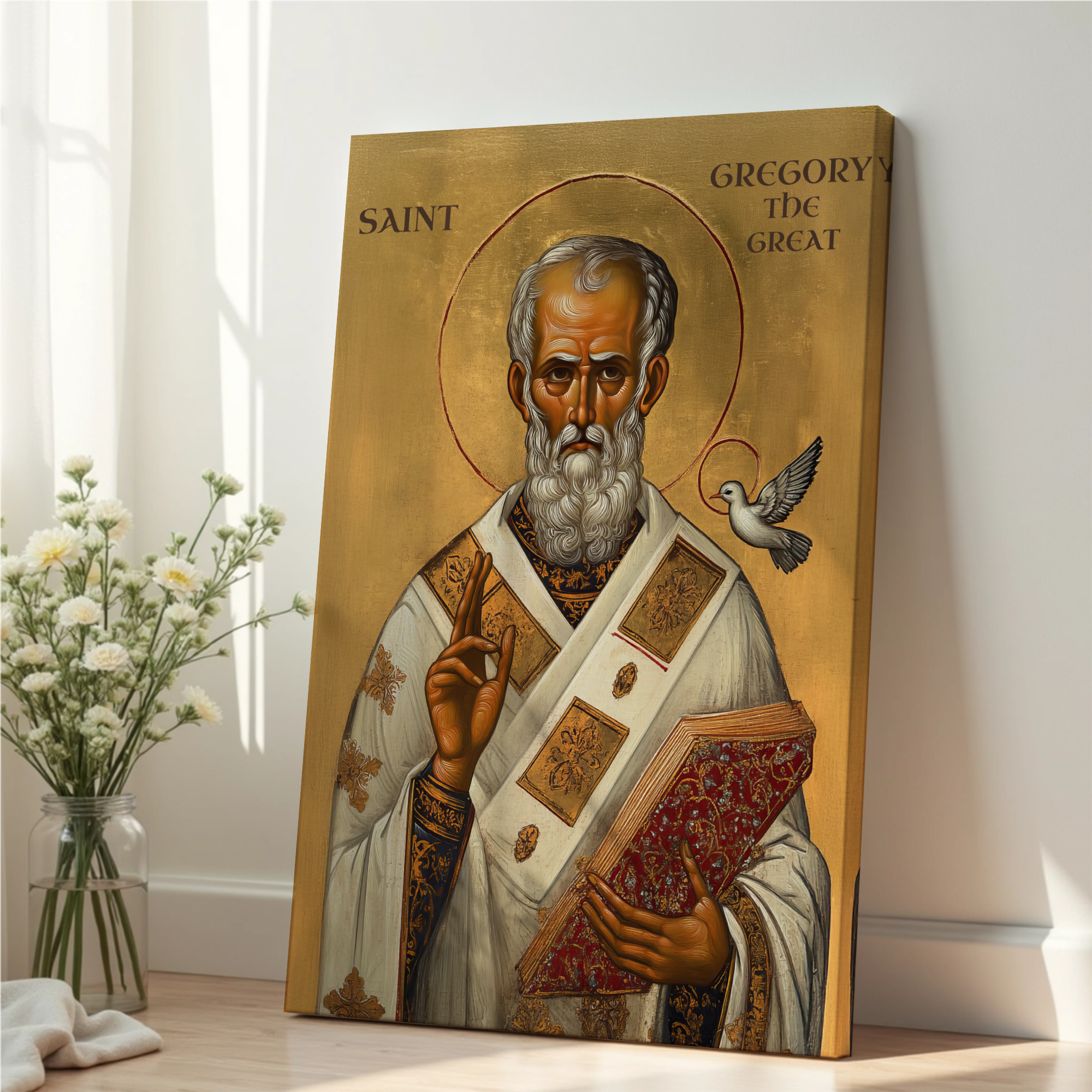 Saint Gregory the Great Icon Print, Doctor of the Church Gift Byzantine Wall Art, Holygraceart