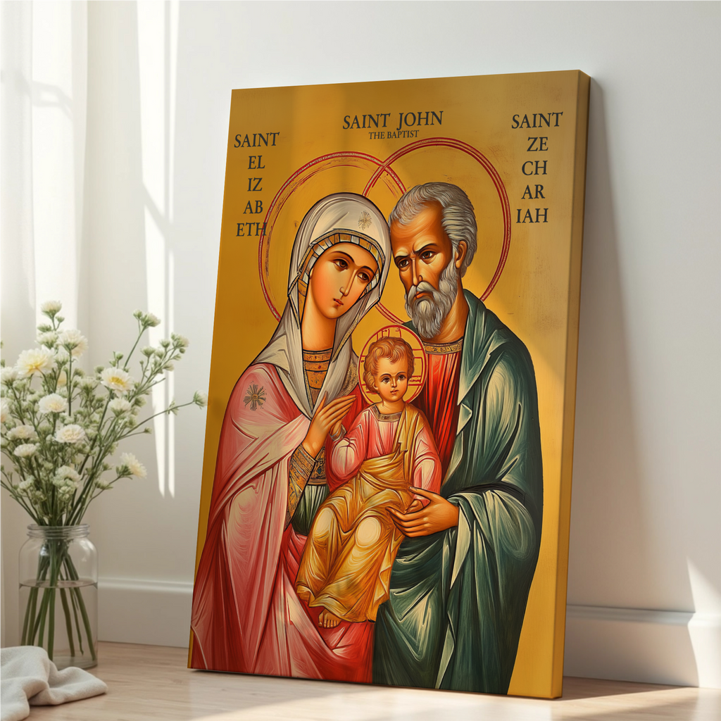 Saint Elizabeth, Zechariah, and John the Baptist Icon Wall Art, Family Blessing Gift