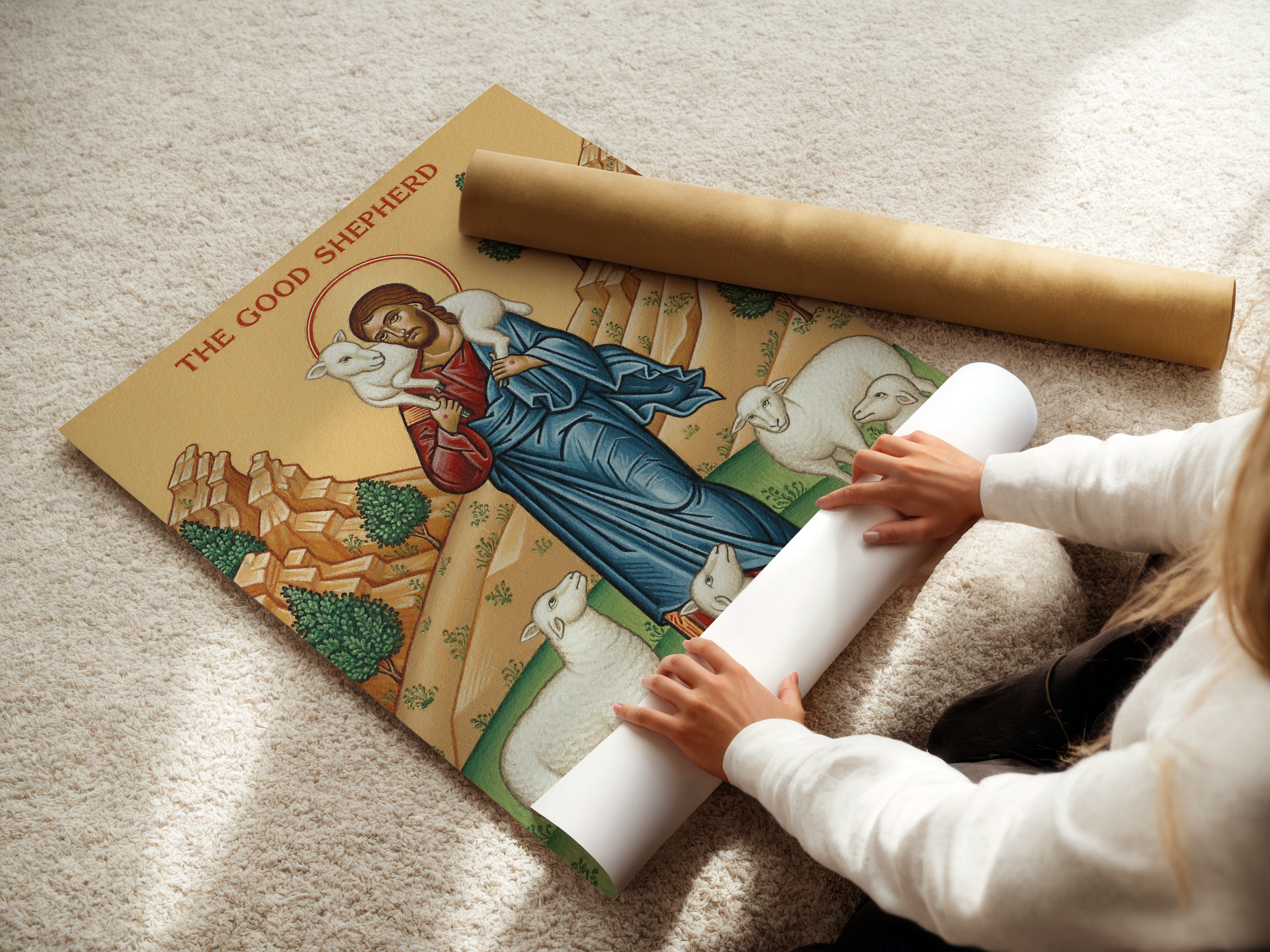The Good Shepherd Icon Print, Baptism Gift, Sacred Wall Art for Prayer Corner, Holygraceart