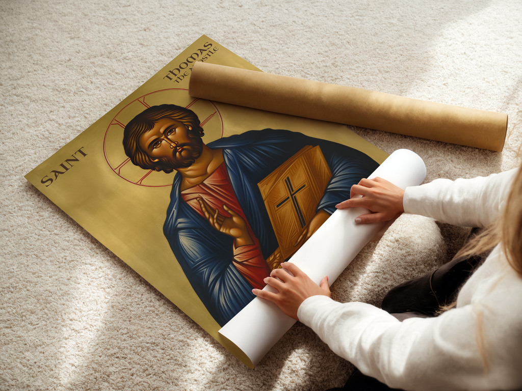 Saint Thomas the Apostle Icon Print, Baptism Gift, Apostolic Devotion Wall Art