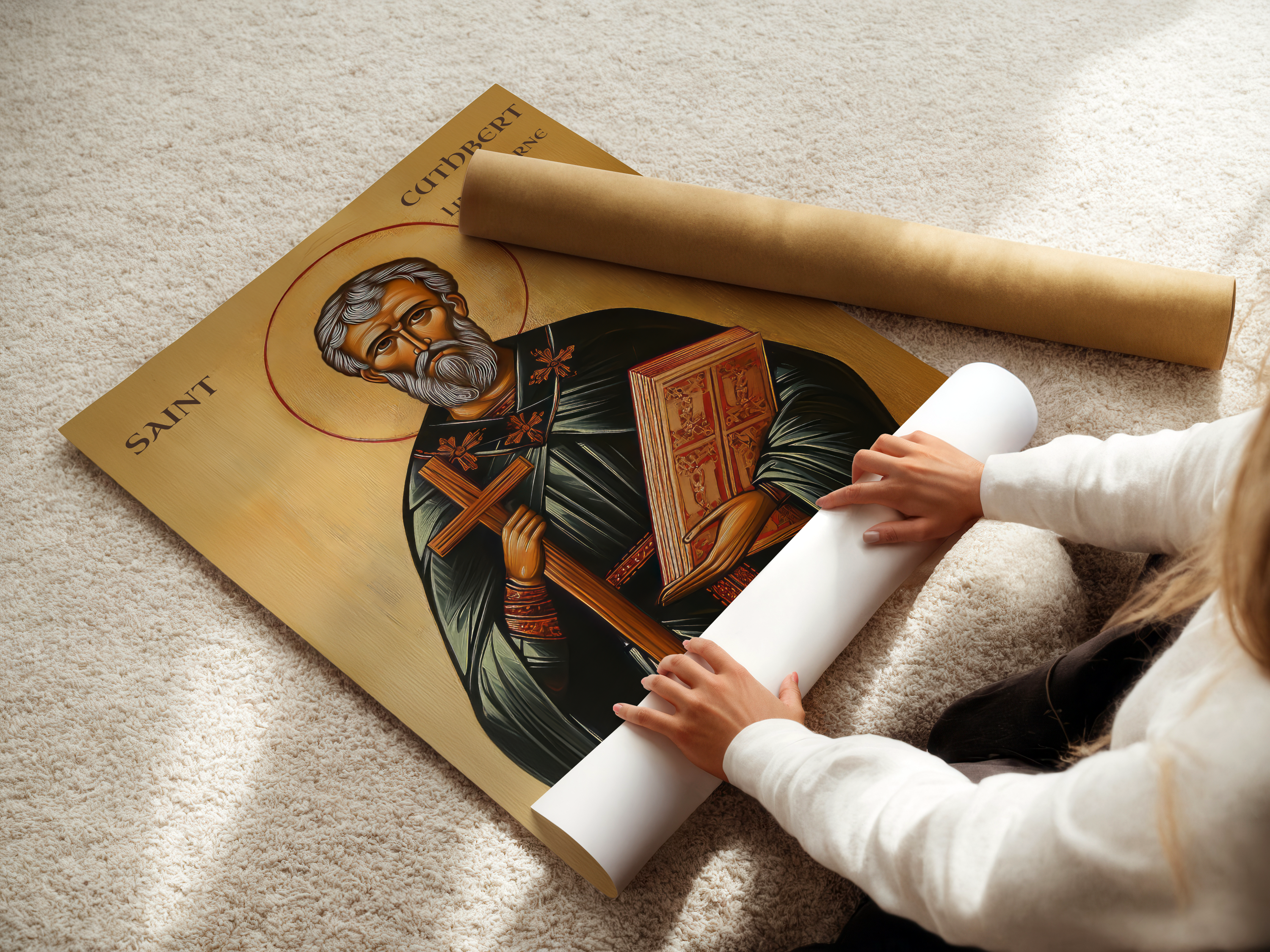 Saint Cuthbert of Lindisfarne Icon Wall Art, Pastor & Clergy Gift Orthodox Decor