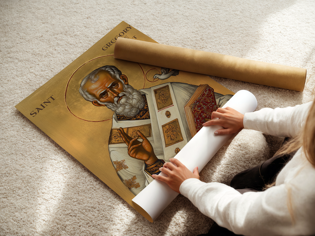 Saint Gregory the Great Icon Print, Doctor of the Church Gift Byzantine Wall Art, Holygraceart