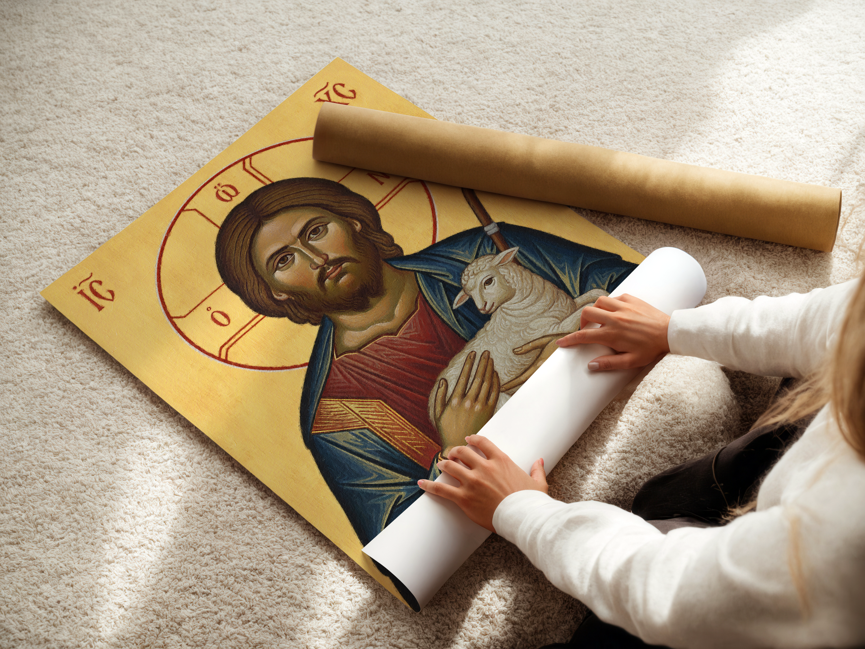 Christ the Good Shepherd Orthodox Icon Print, House Blessing Gift, Holygraceart