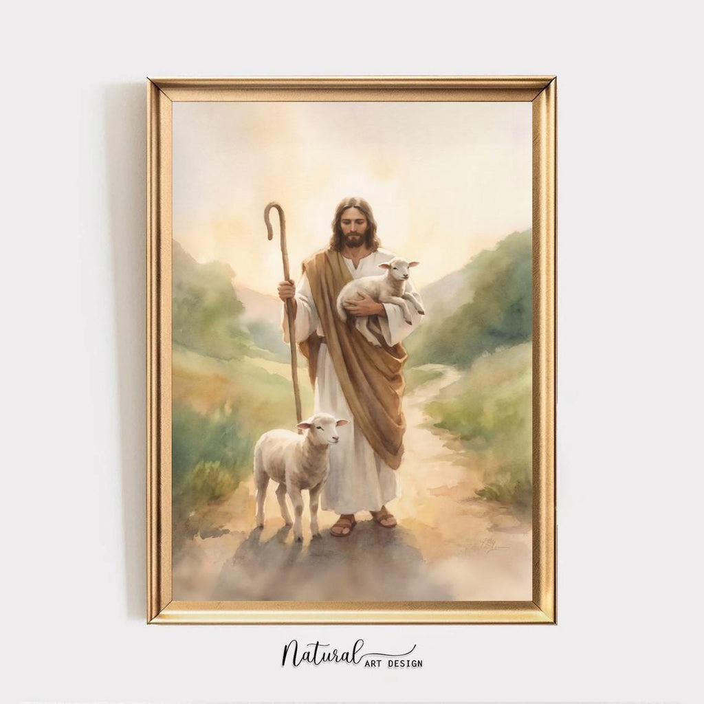 Jesus Christ the Good Shepherd – Watercolor Print, Lamb of God Gift