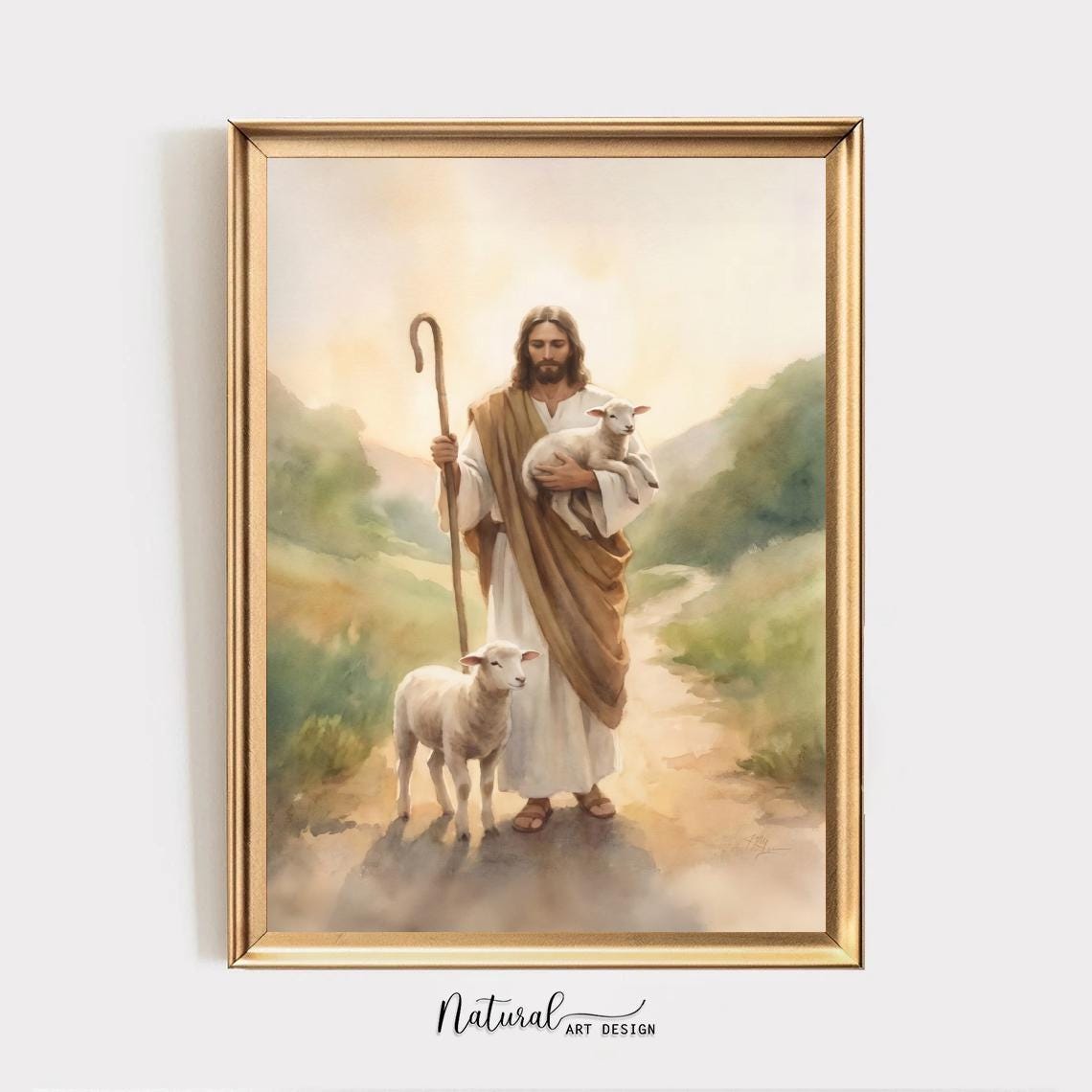 Jesus Christ the Good Shepherd – Watercolor Print, Lamb of God Gift