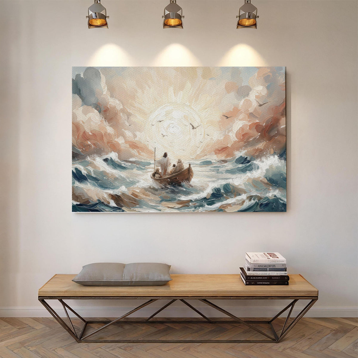 Jesus Calms the Storm Canvas | Christian Biblical Boat Painting