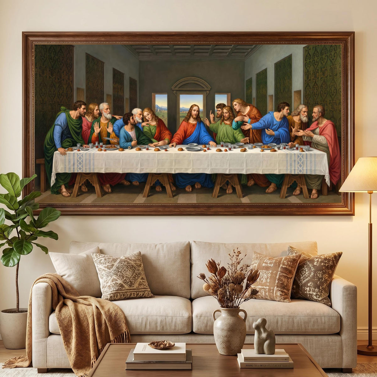 Last Supper Canvas Painting, Leonardo Da Vinci Inspired Christian Home Decor