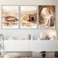 Christian Easter Wall Art Set, Crown of Thorns Empty Tomb Watercolor Prints