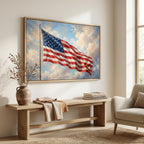 American Flag Oil Painting Print: Majestic Americana Canvas Art, Patriotic Home Decor