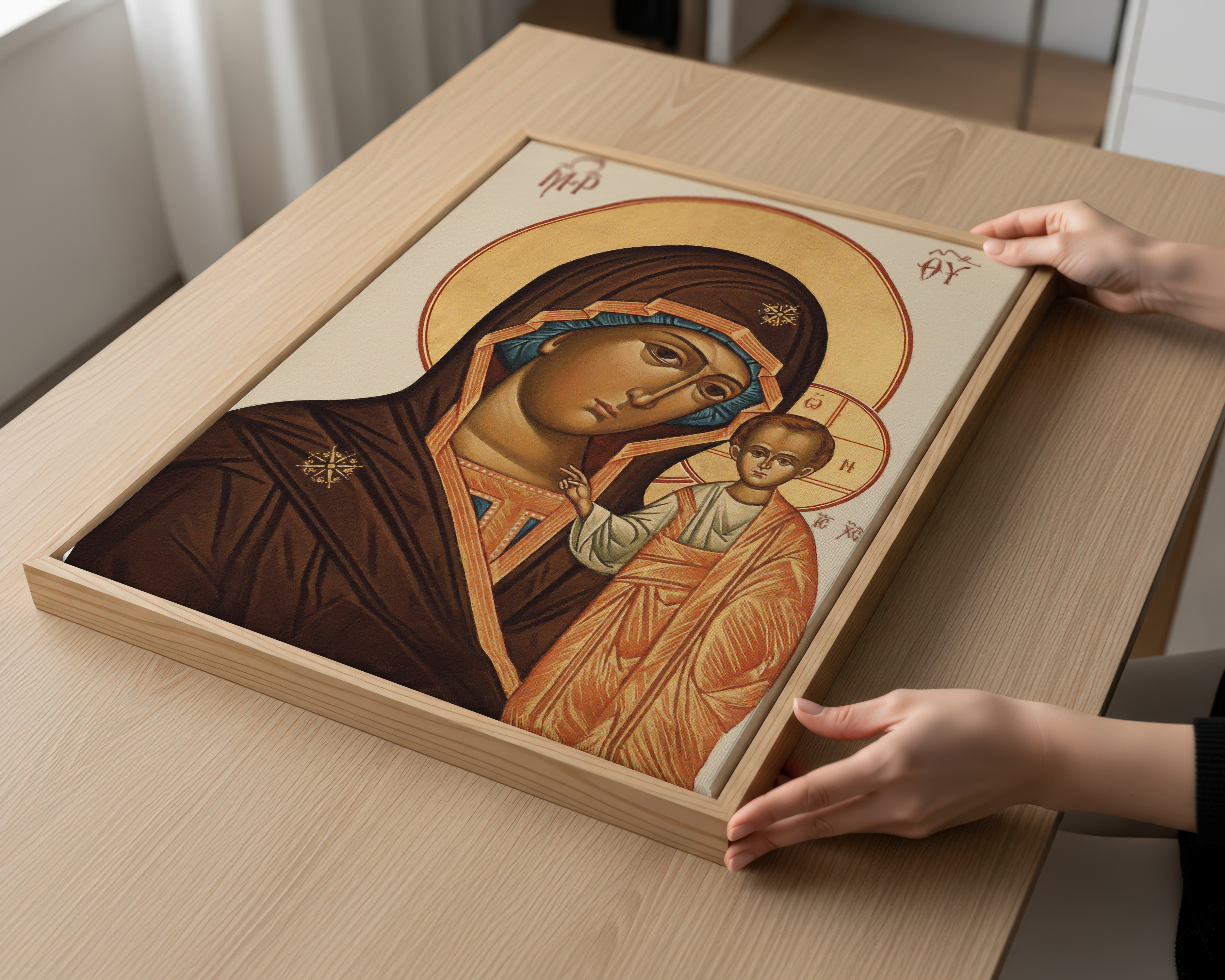 Theotokos Orthodox Icon Print, New Parents and Baptism Gift, Marian Family Blessing