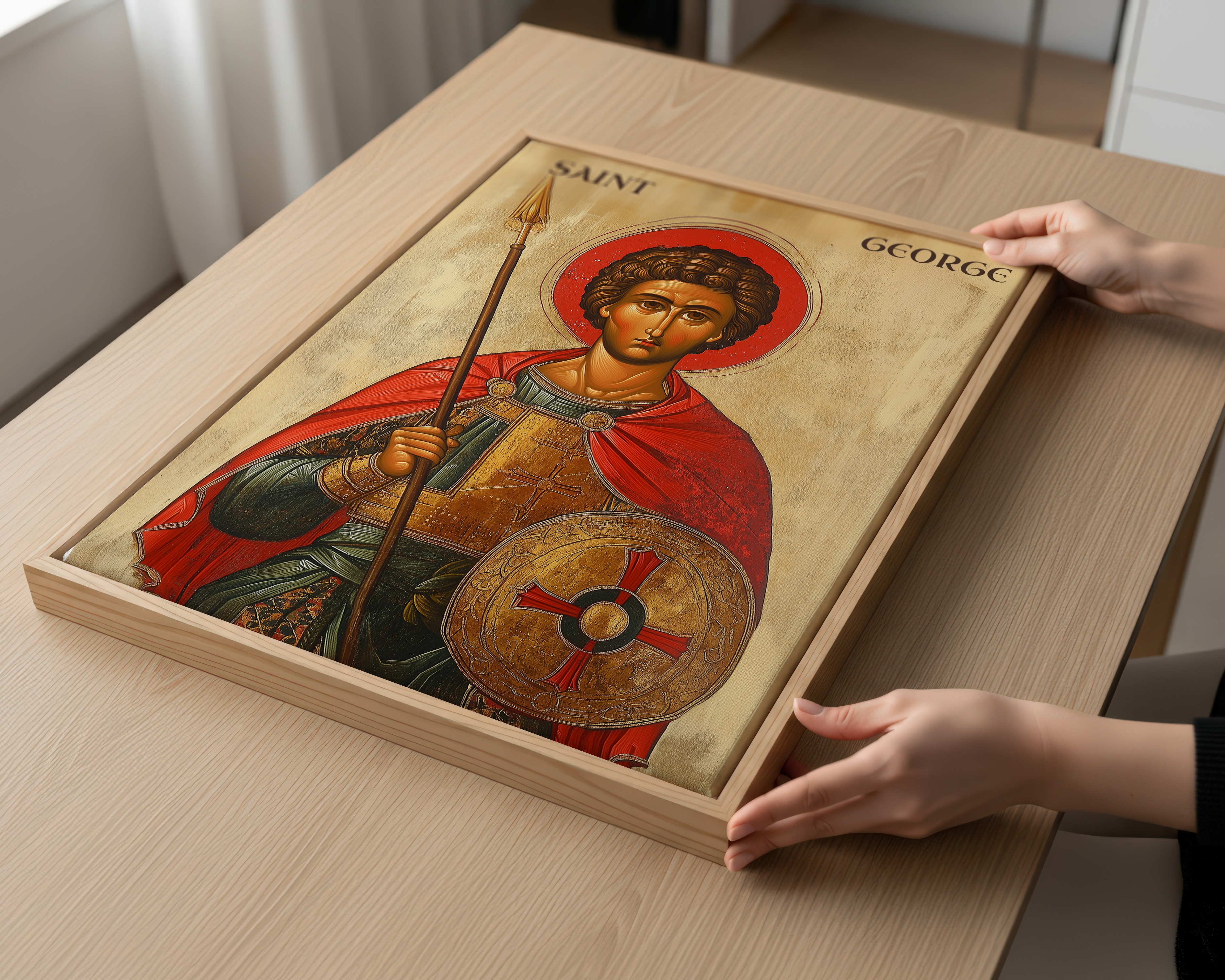 Saint George Byzantine Icon Print, Protection Gift, Warrior Decor, Holygraceart