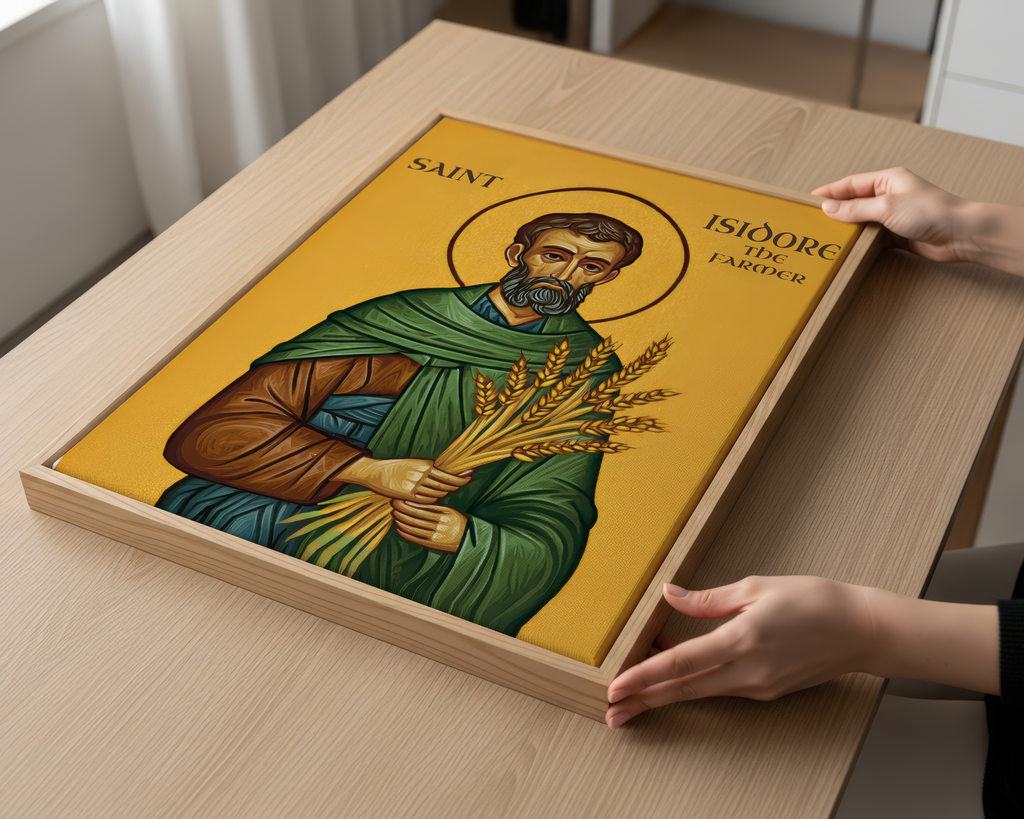 Saint Isidore the Farmer Icon Wall Art, Patron Saint of Farmers Byzantine Print, Holygraceart