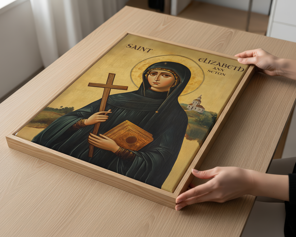 Saint Elizabeth Ann Seton Icon Wall Art, Teaching and Motherhood Gift Orthodox Decor